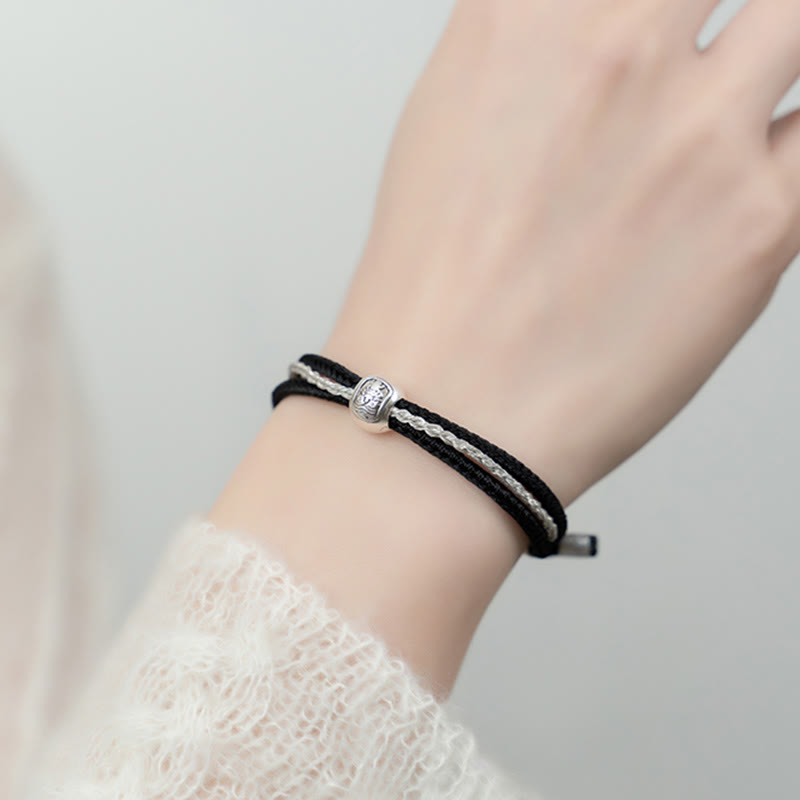 Buddha Stones 925 Sterling Silber Tibetisches Zakiram-Göttin des Reichtums-Glücksseil-Armband