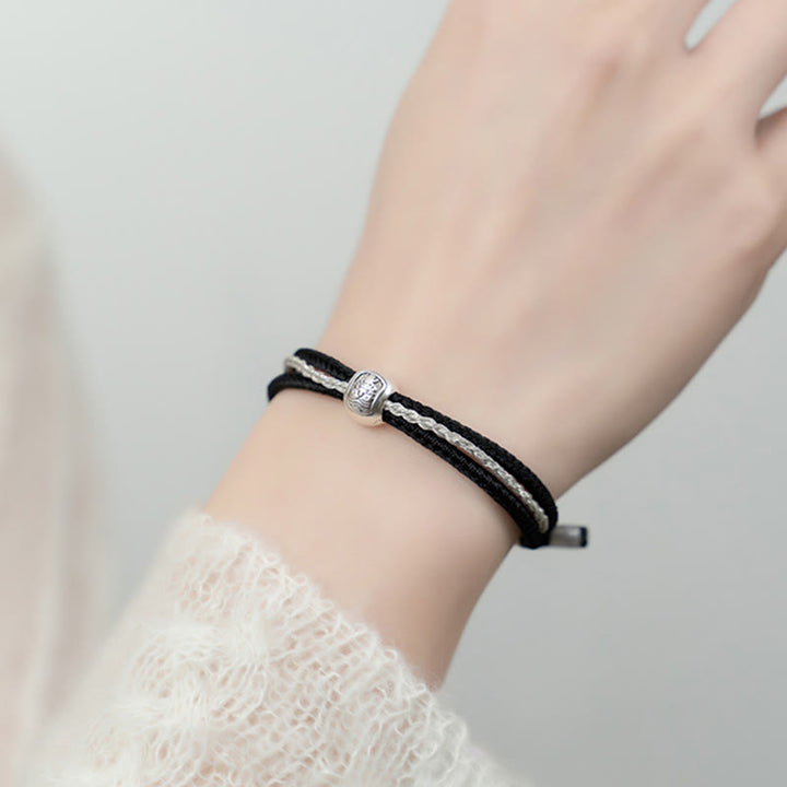 Buddha Stones 925 Sterling Silber Tibetisches Zakiram-Göttin des Reichtums-Glücksseil-Armband