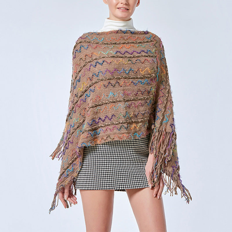 Buddha Stones Tibetischer bunt gestreifter Schal mit Quasten, Pullover für den Winter, gemütlicher Reiseschal
