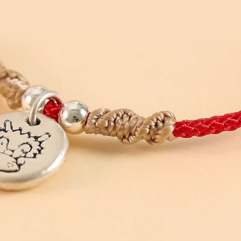 Buddha Stones Handgefertigtes geflochtenes Armband aus 999er-Sterlingsilber, Jahr des Drachen, niedliches chinesisches Sternzeichen, Glück