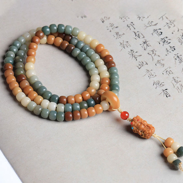 Buddha Stones, 108 Mala-Perlen, Farbverlauf, Bodhi-Samen, grünes Tara-Buddha-Armband mit Gravur „Peace Harmony“.