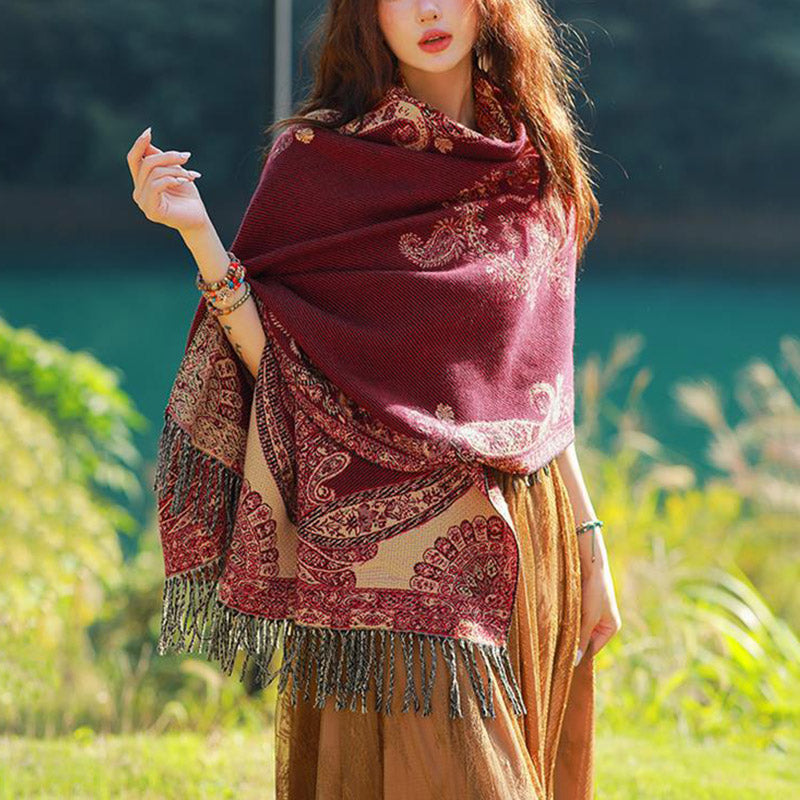 Schal mit Buddha Stonesn, tibetischem Weinlaubmuster-Design, gemütlicher Reiseschal