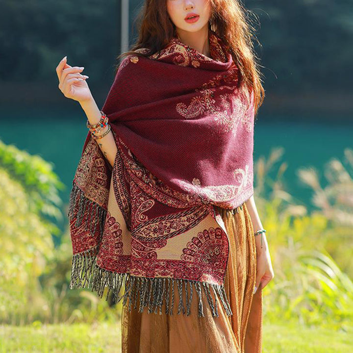 Schal mit Buddha Stonesn, tibetischem Weinlaubmuster-Design, gemütlicher Reiseschal