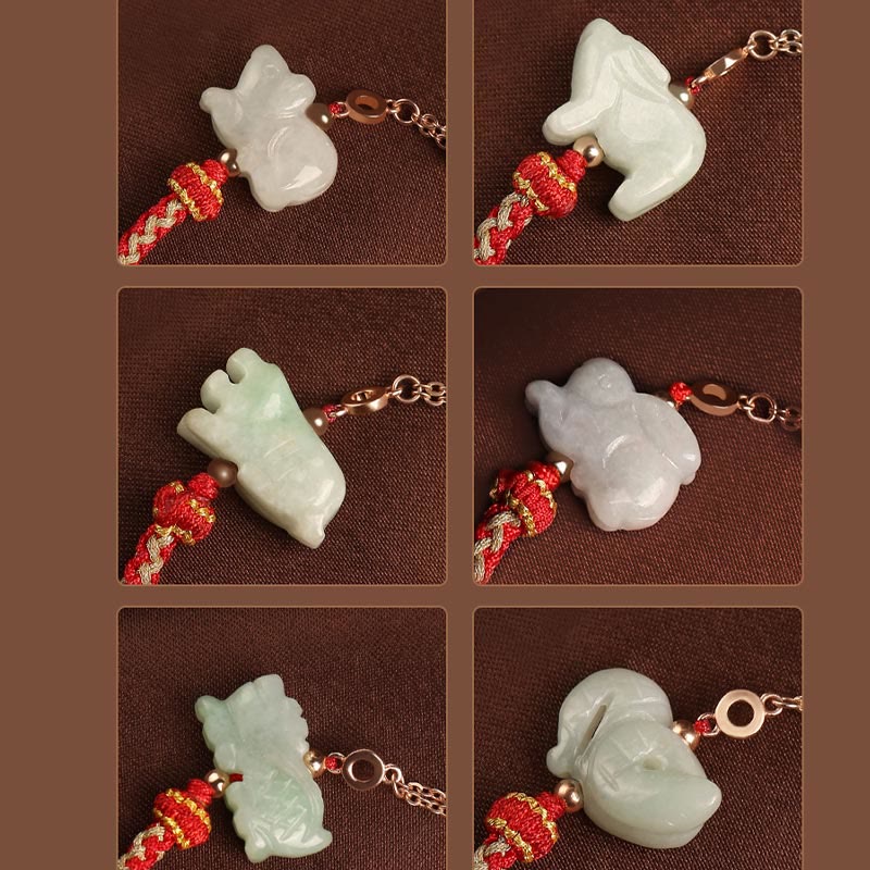 Buddha Stones 925 Sterling Silber Jahr des Drachen Chinesisches Sternzeichen Jade Glückskettenarmband