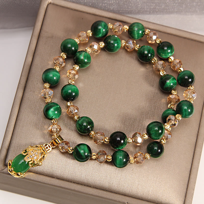 Tigerauge Pixiu Fuchs Geldbeutel Schutz Selbstvertrauen Doppelt gewickeltes Armband