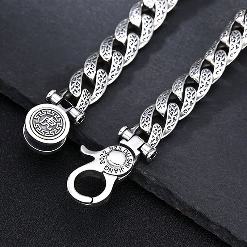 Buddha Stones Tiger Tang Dynasty Blumendesign graviertes Glücksenergie-Armband