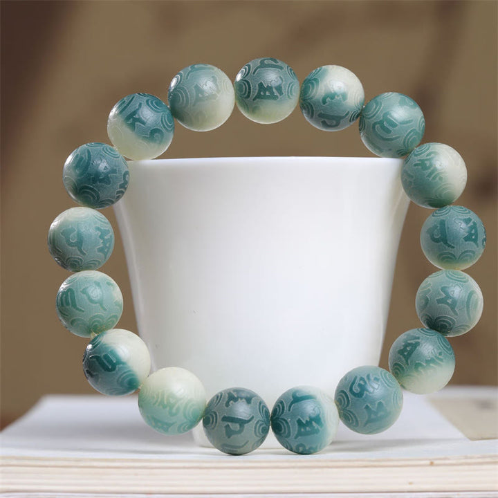 Buddha Stones Bodhi Seed Om Mani Padme Hum Armband mit Gravur „Keep Away Evil Spirits“.