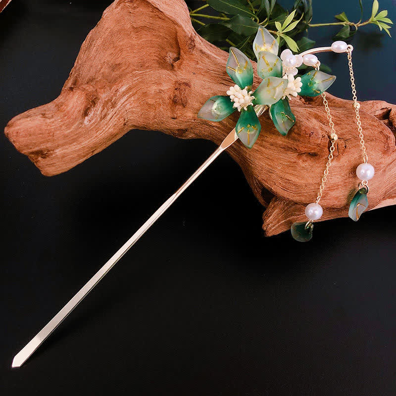 Blumen-Blatt-Perlen-Peace-Quasten-Haarnadel