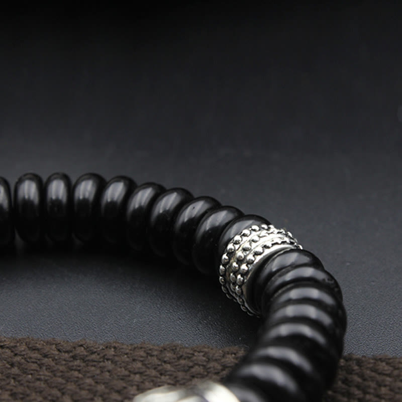 Buddha Stones Natürliches tibetisches Om Mani Padme Hum Positive Armband aus Kokosnussschale