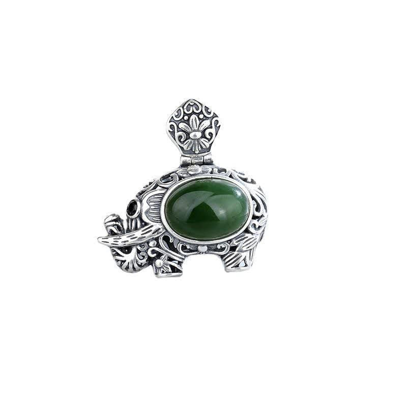 925 Sterling Silber Hetian Cyan Jade Elefant Erfolg Halskette Anhänger