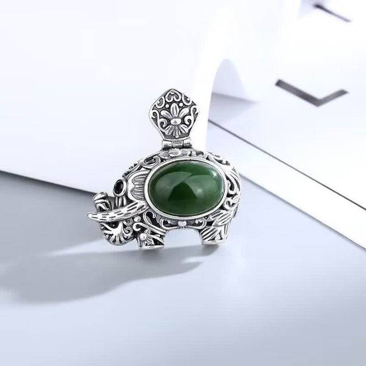 925 Sterling Silber Hetian Cyan Jade Elefant Erfolg Halskette Anhänger