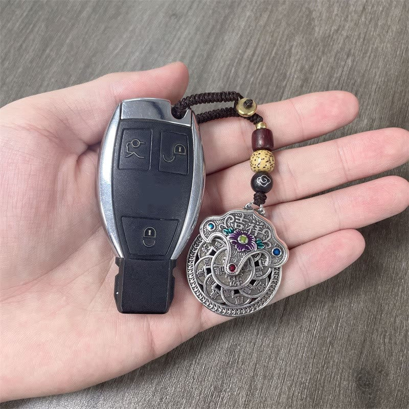 Schlüsselanhänger mit Buddha Stonesn, Pfingstrose, Kupfermünze, verheißungsvoller Reichtum