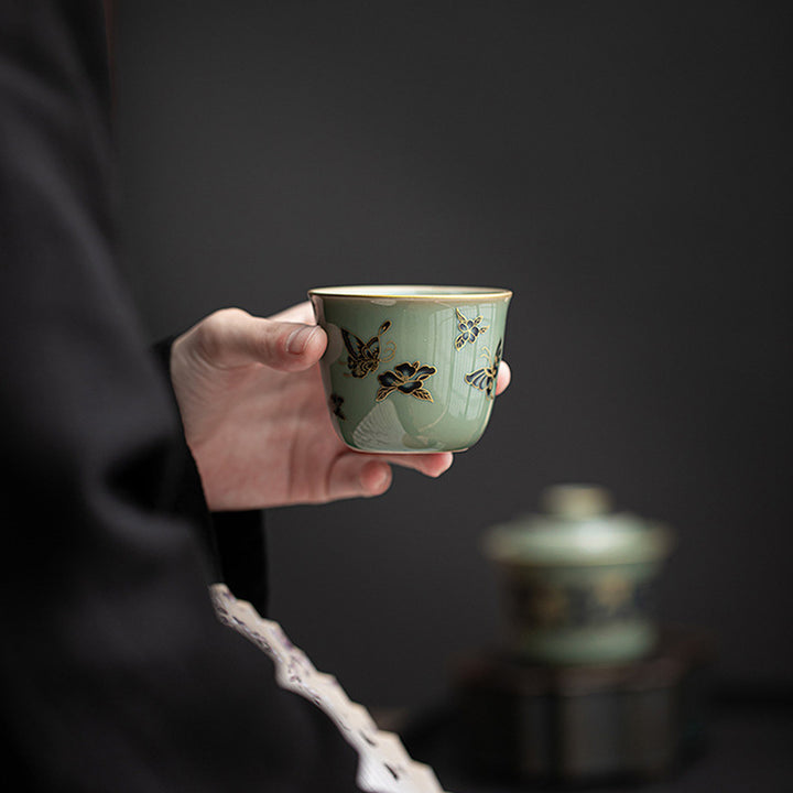 Buddha Stones, Schmetterling, Blume, Lotus, Koi-Fisch, Pflaumenblüte, Keramik-Teetasse, Kung-Fu-Teetasse, 100 ml