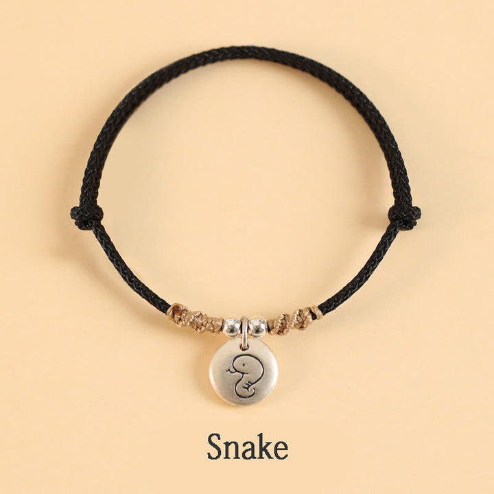 Buddha Stones Handgefertigtes geflochtenes Armband aus 999er-Sterlingsilber, Jahr des Drachen, niedliches chinesisches Sternzeichen, Glück