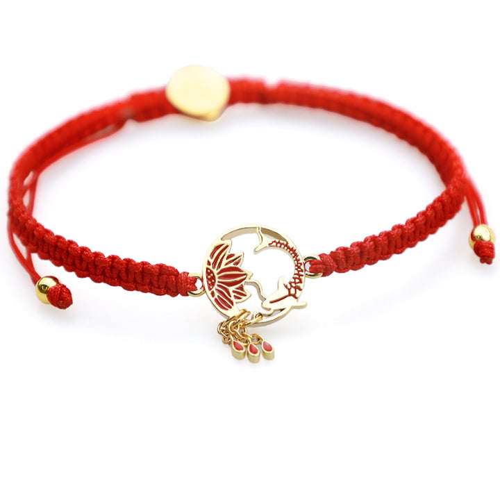 Buddha Stones Tibetisches handgefertigtes Lotus-Koi-Fisch-Glücksarmband mit roter Schnur