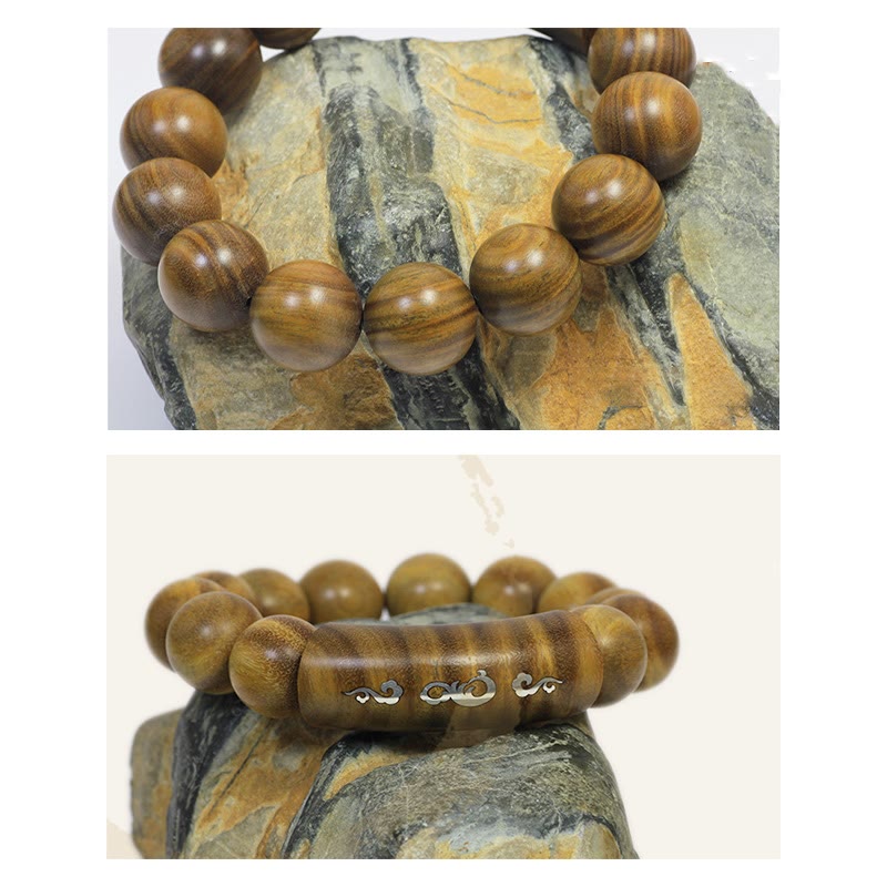 Buddha Stones 999 Sterling Silber Grünes Sandelholz Om Mani Padme Hum Drache Phönix Dharmachakra Eingelegtes Friedensarmband