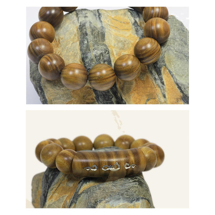 Buddha Stones 999 Sterling Silber Grünes Sandelholz Om Mani Padme Hum Drache Phönix Dharmachakra Eingelegtes Friedensarmband