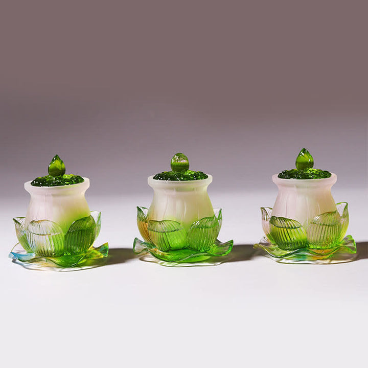 Feng Shui Lotus, handgefertigtes Liuli-Kristall-Kunststück, Heimbüro-Dekoration