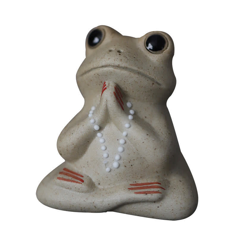 Meditierende kleine Froschstatue aus Keramik