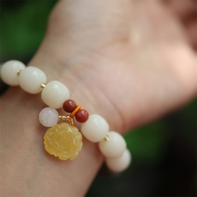 Buddha Stones Armband mit Farbverlauf, Bodhi-Samen, Bernstein, Lotus, Frieden