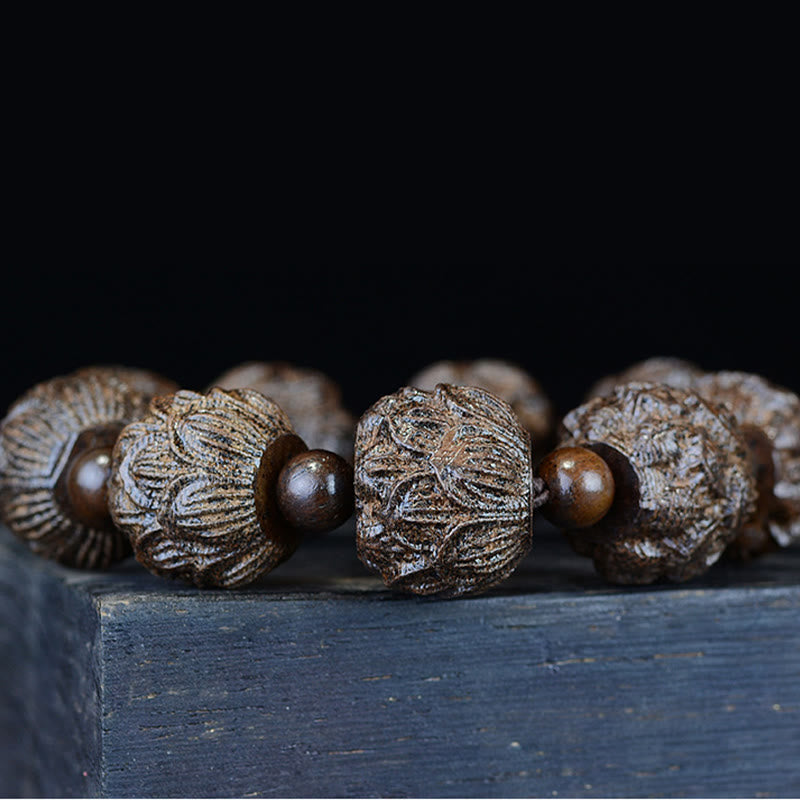 Buddha Stones, Ebenholz, achtzehn Arhats, Lotus-Drachen, graviertes Balance-Armband