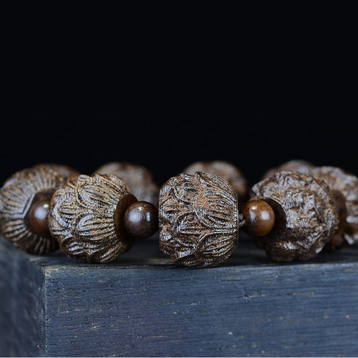 Buddha Stones, Ebenholz, achtzehn Arhats, Lotus-Drachen, graviertes Balance-Armband