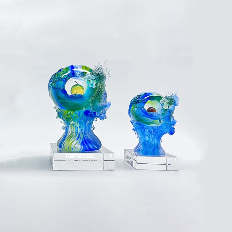 Buddha Stones, handgefertigt, azurblauer Drache, Liuli-Kristall, Kunststück, Erfolg, Schutz, Heimbüro-Dekoration