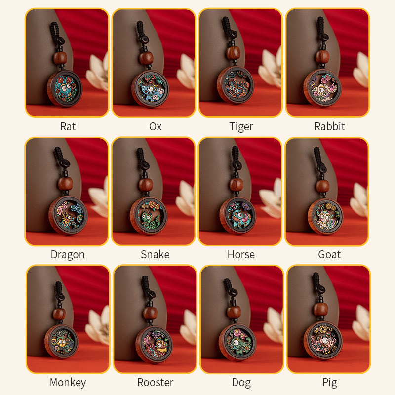 ❗❗❗Ein Flash-Sale – Buddha Stones, Jahr des Drachen, handbemalter chinesischer Sternzeichen-Schlüsselanhänger aus Palisander, geschnitzt, ruhig