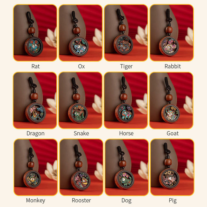 ❗❗❗Ein Flash-Sale – Buddha Stones, Jahr des Drachen, handbemalter chinesischer Sternzeichen-Schlüsselanhänger aus Palisander, geschnitzt, ruhig