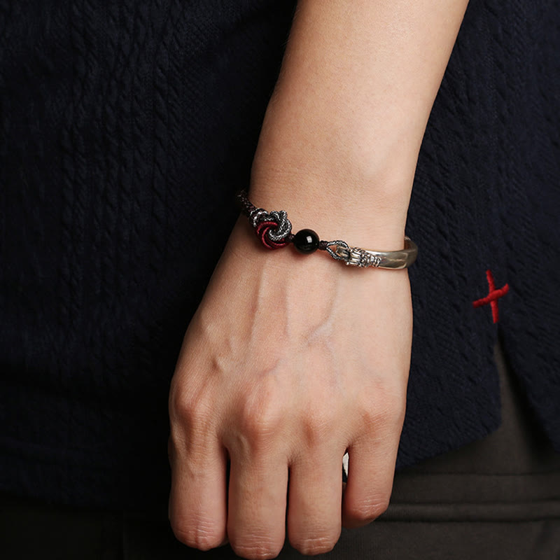 Handgefertigtes geflochtenes Armband aus 925er-Sterlingsilber mit Buddha Stonesn