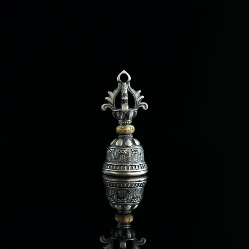 Buddha Stones, Tibet, 925er Sterlingsilber, Om Mani Padme Hum, Dorje-Glocke, Vajra, gravierter Erleuchtungsanhänger, Hängedekoration