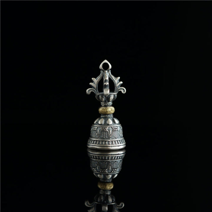 Buddha Stones, Tibet, 925er Sterlingsilber, Om Mani Padme Hum, Dorje-Glocke, Vajra, gravierter Erleuchtungsanhänger, Hängedekoration