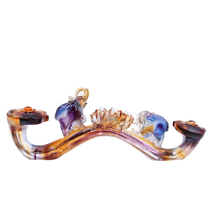 Handgefertigtes Liuli-Kristall-Ruyi-Elefant-Kunststück, Heimdekoration mit Kristallsockel