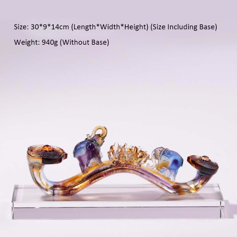 Handgefertigtes Liuli-Kristall-Ruyi-Elefant-Kunststück, Heimdekoration mit Kristallsockel