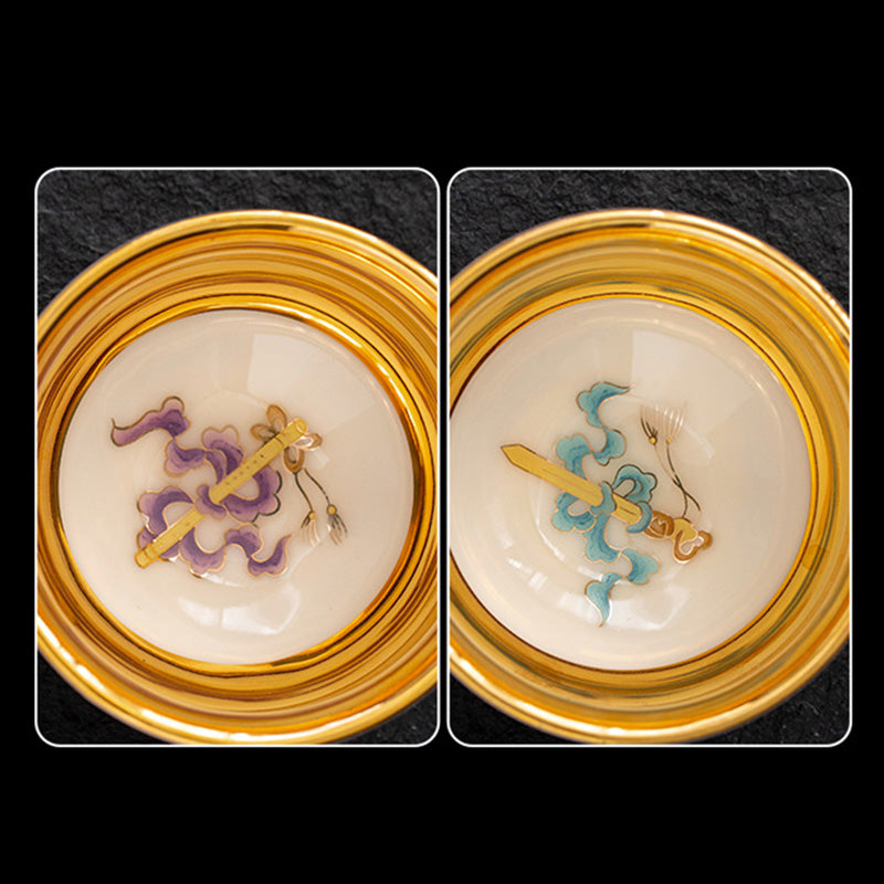 Buddha Stones, goldener Adler, verheißungsvoller Drache, Sonne, Ozean, Wellen, vergoldete Keramik-Teetasse, Kung-Fu-Teetasse