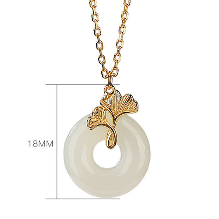 Buddha Stones 925 Sterling Silber natürliche Hetian Jade Ginkgo Blatt Frieden Schnalle Glück Halskette Anhänger