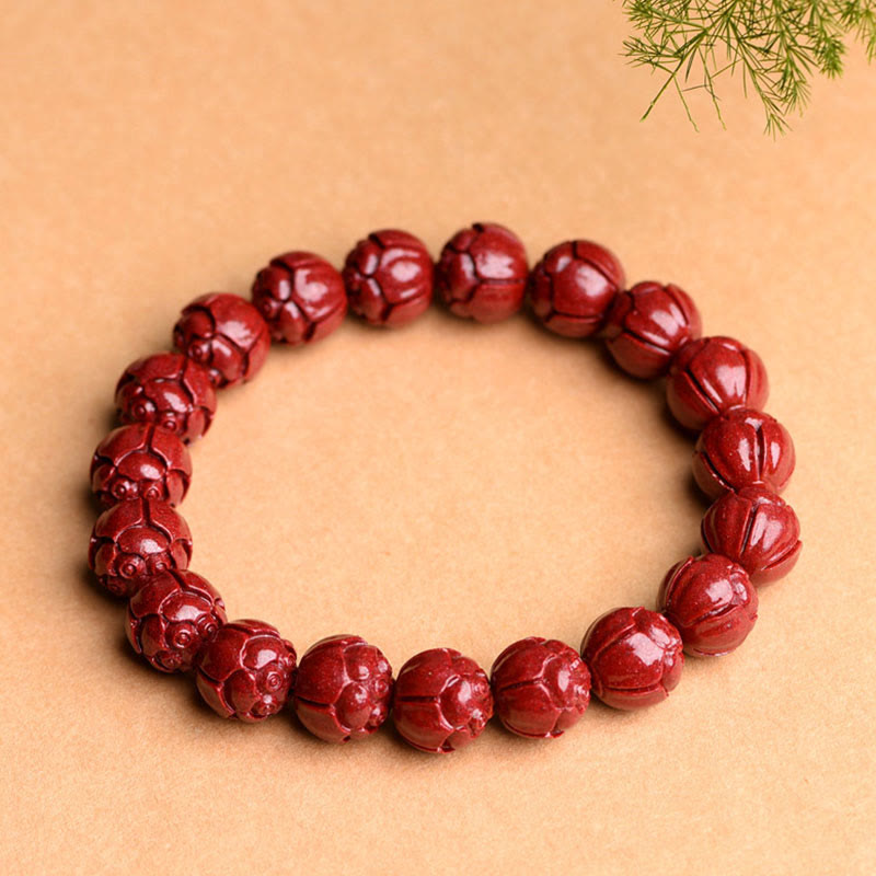 Armband mit Buddha Stonesn, natürlichem Zinnober, Om Mani Padme Hum Bundmuster, Lotus-Segen
