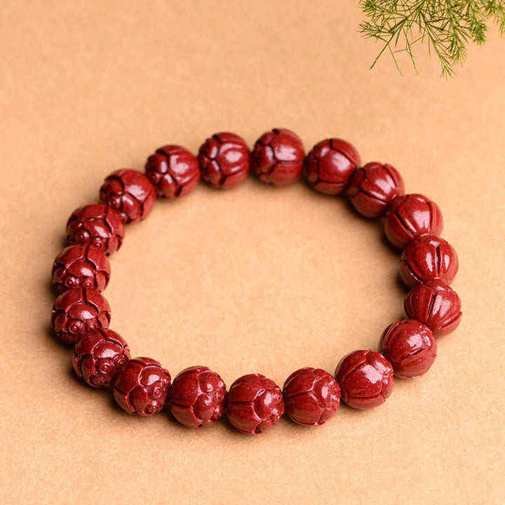 Armband mit Buddha Stonesn, natürlichem Zinnober, Om Mani Padme Hum Bundmuster, Lotus-Segen