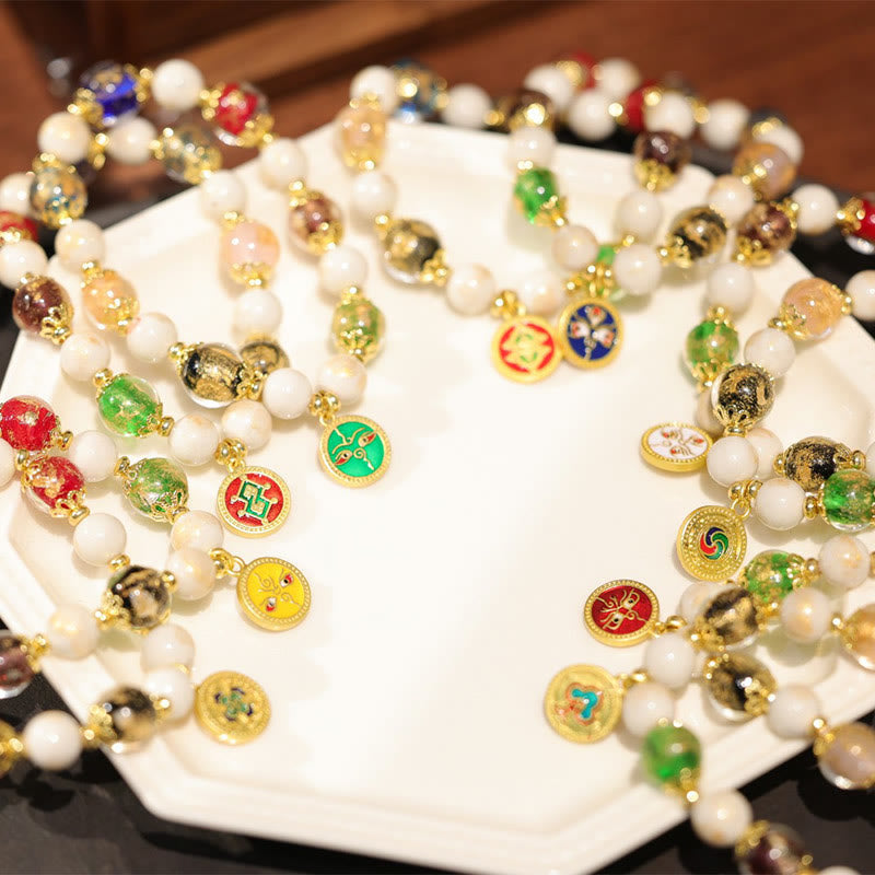 Buddha Stones, tibetische fünf Gott des Reichtums, Glück, Liuli, Glasperlen, Weihrauch, Asche, Porzellanperlen, Charm-Armband