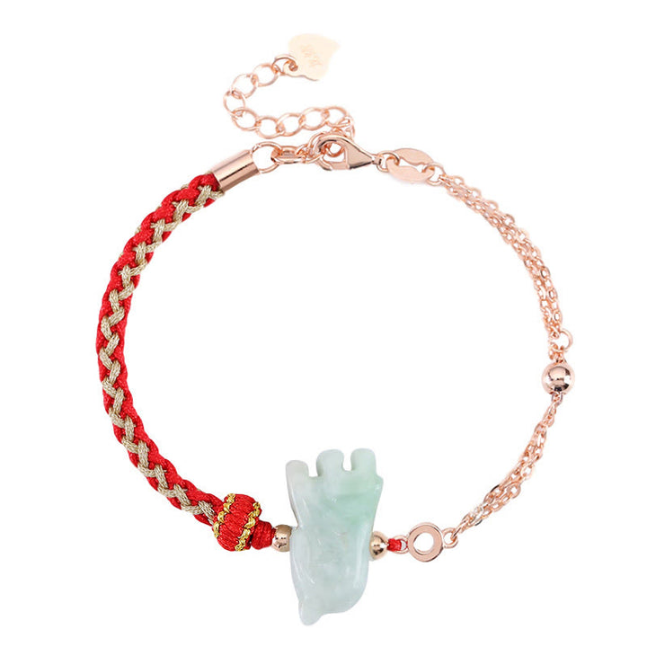 Buddha Stones 925 Sterling Silber Jahr des Drachen Chinesisches Sternzeichen Jade Glückskettenarmband