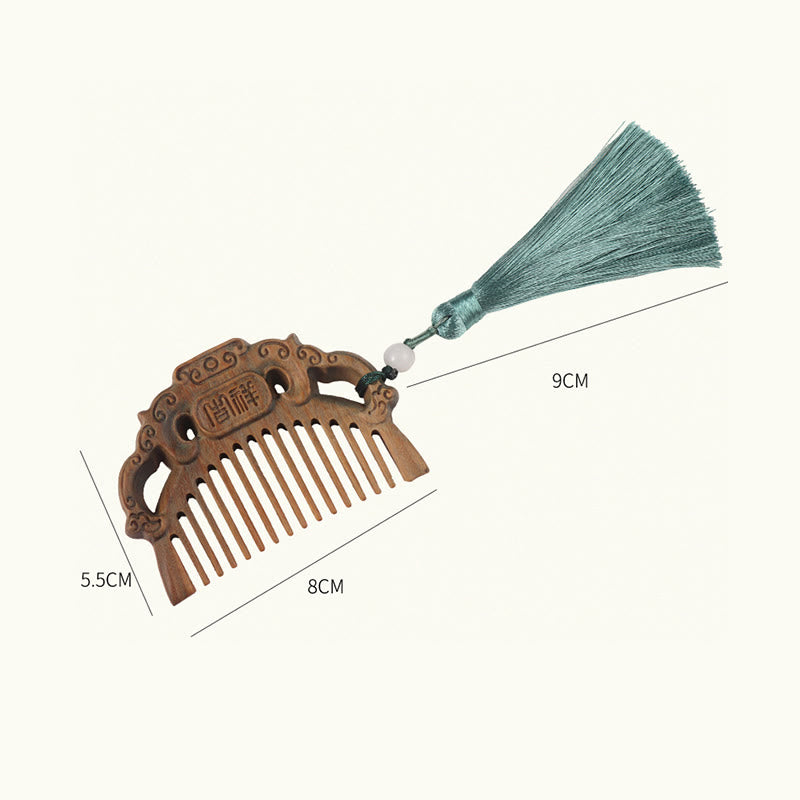 Grüner Sandelholz-Fuchs-Pfingstrosen-Blume-Lotus-Gravur-Quastenkamm