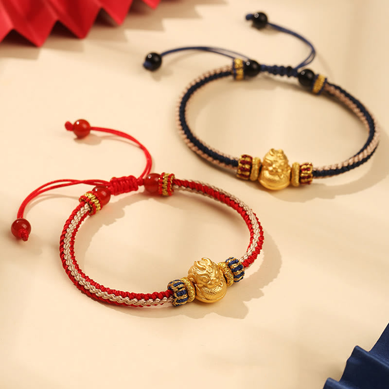 Buddha Stones 925 Sterling Silber Baby Dragon Glück Stärke Handgefertigtes geflochtenes Armband