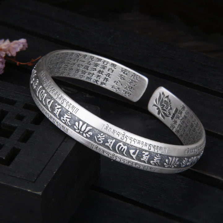 999 Sterling Silber Om Mani Padme Hum Herz Sutra Lotus Peace Armband Armreif