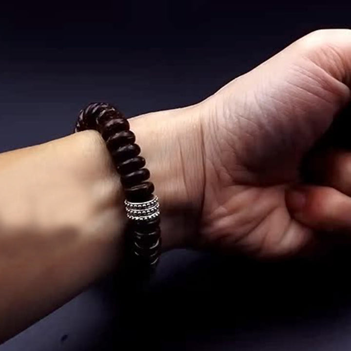 Buddha Stones Natürliches tibetisches Om Mani Padme Hum Positive Armband aus Kokosnussschale