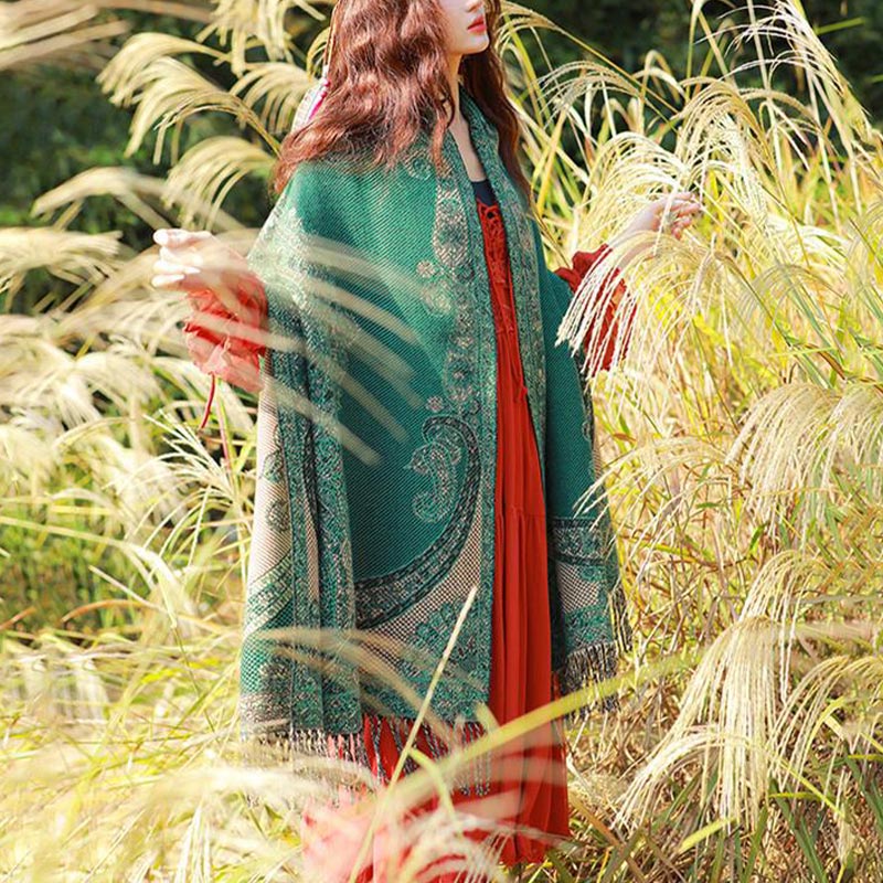 Schal mit Buddha Stonesn, tibetischem Weinlaubmuster-Design, gemütlicher Reiseschal