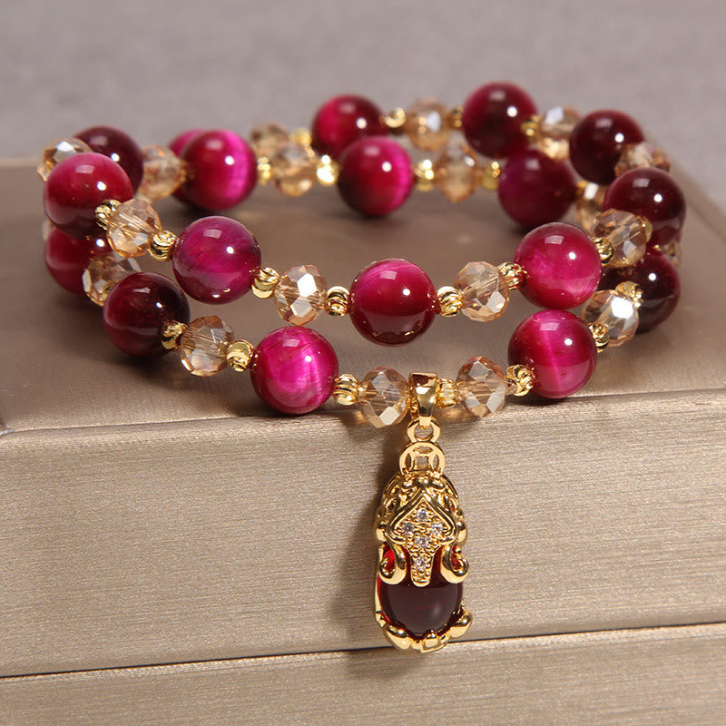 Tigerauge Pixiu Fuchs Geldbeutel Schutz Selbstvertrauen Doppelt gewickeltes Armband