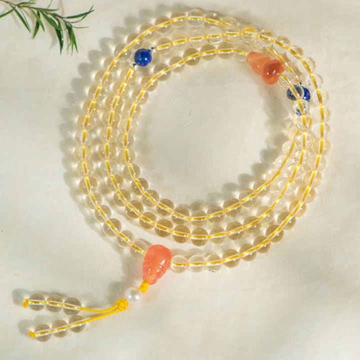 108 Mala-Perlen, 925er-Sterlingsilber, natürlicher Citrin, roter Achat, Weiß Jade, Wohlstands-Charm-Armband