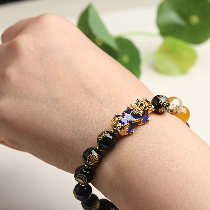 Farbwechselndes Pixiu-Obsidian-Glücksarmband mit Buddha Stonesn