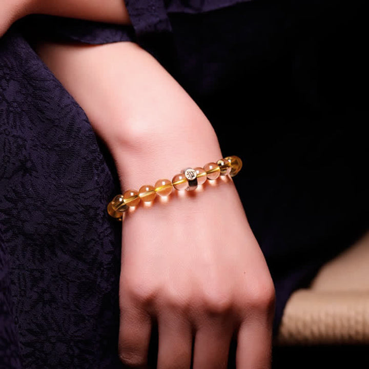 925 Sterling Silber Chinesisches Sternzeichen Natal Buddha Citrin Schutzarmband