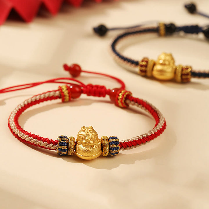 Buddha Stones 925 Sterling Silber Baby Dragon Glück Stärke Handgefertigtes geflochtenes Armband